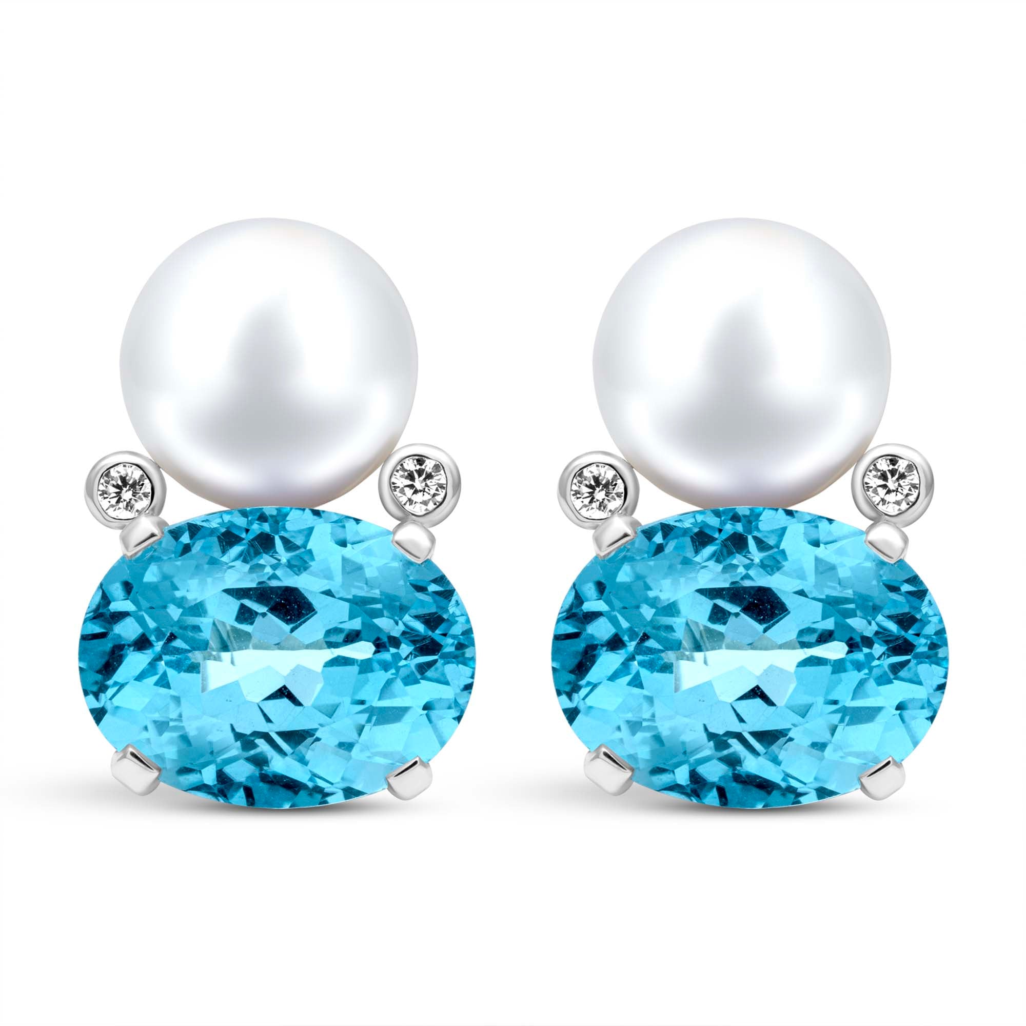 Earrings - Fresh Water Pearl, Blue Topaz And Diamond (332BS) | Singhvi Jewels