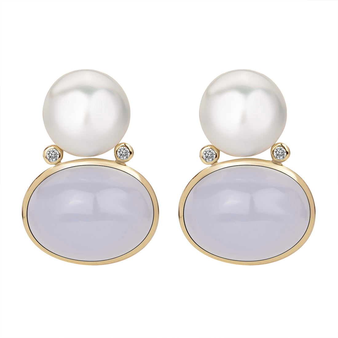 Earrings - South Sea Pearl, Chalcedony and Diamond | Singhvi Jewels