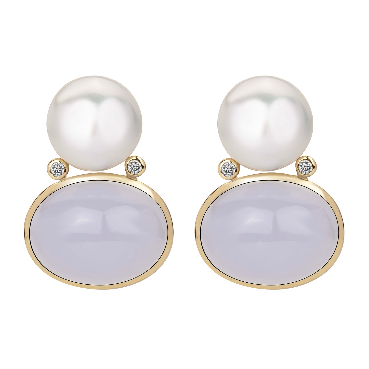 Earrings - South Sea Pearl, Chalcedony and Diamond | Singhvi Jewels