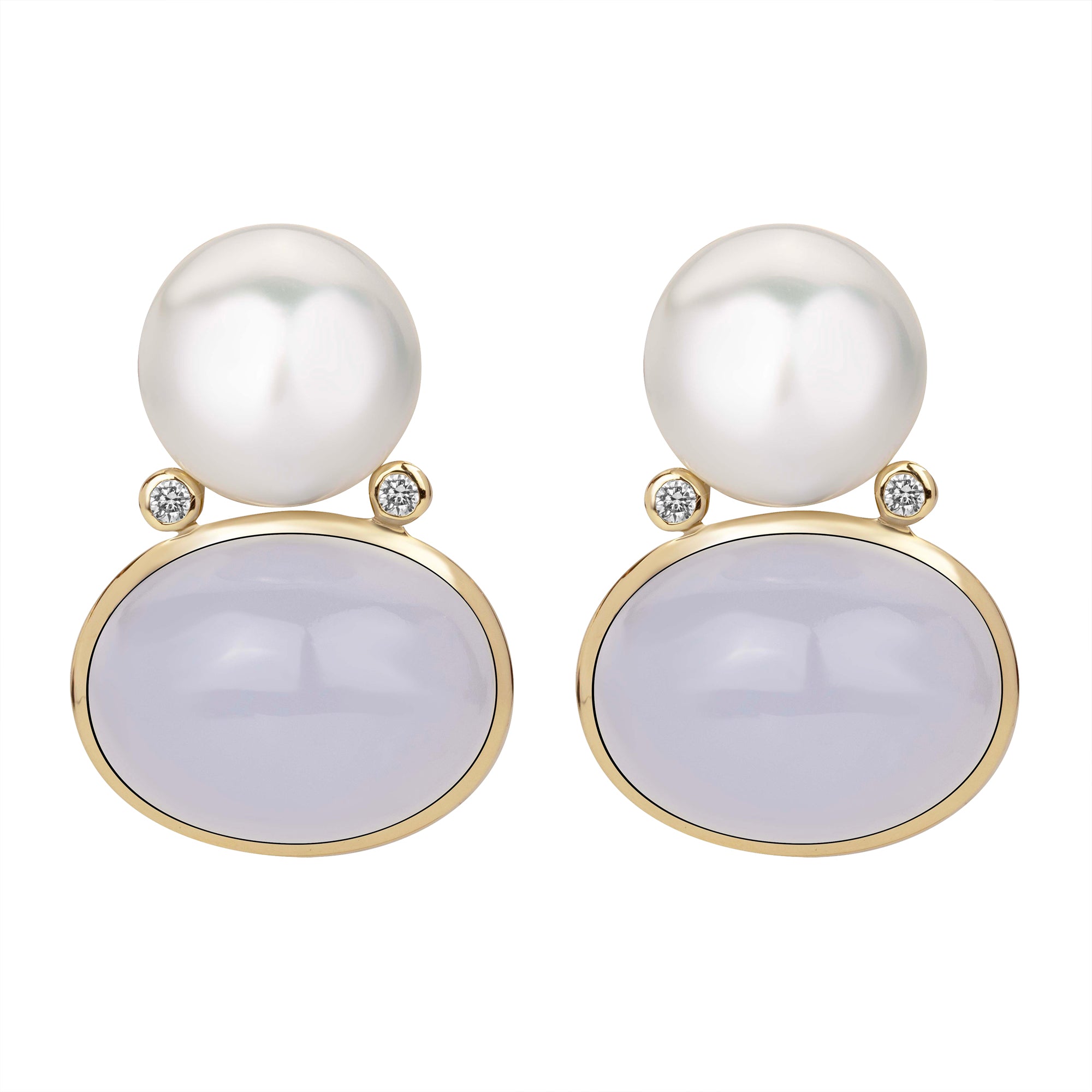 Earrings - South Sea Pearl, Chalcedony and Diamond | Singhvi Jewels