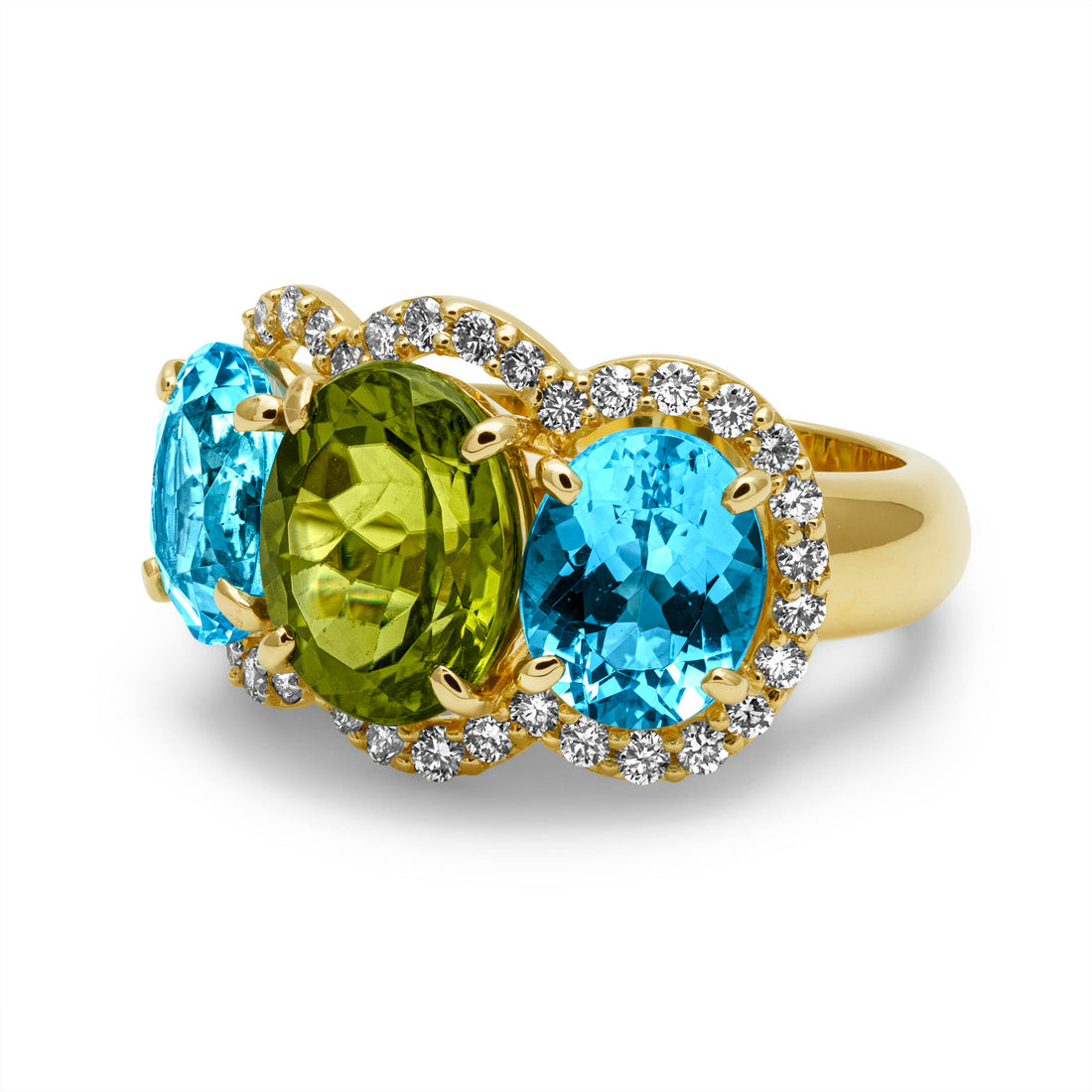Ring - Blue Topaz, Peridot And Diamond | Singhvi Jewels