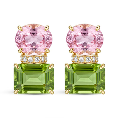 Earrings - Peridot, Kunzite And Diamond