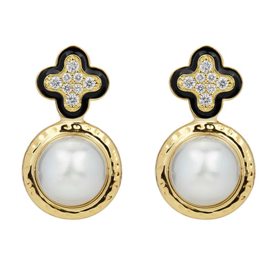 Earrings - South Sea Pearl And Diamond (Enamel) (2382A)