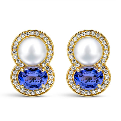 Earrings - South Sea Pearl, Tanzanite And Diamond