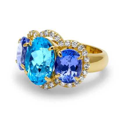 Ring - Blue Topaz, Tanzanite &amp; Diamond | Singhvi Jewels