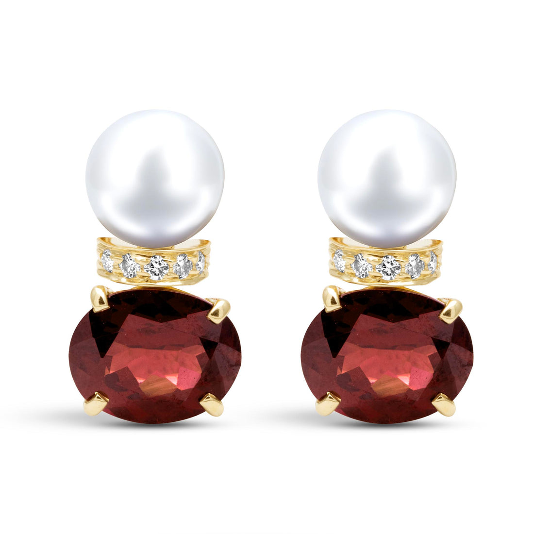 Earrings - Rubellite, South Sea Pearl And Diamond | Singhvi Jewels
