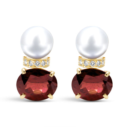 Earrings - Rubellite, South Sea Pearl And Diamond | Singhvi Jewels