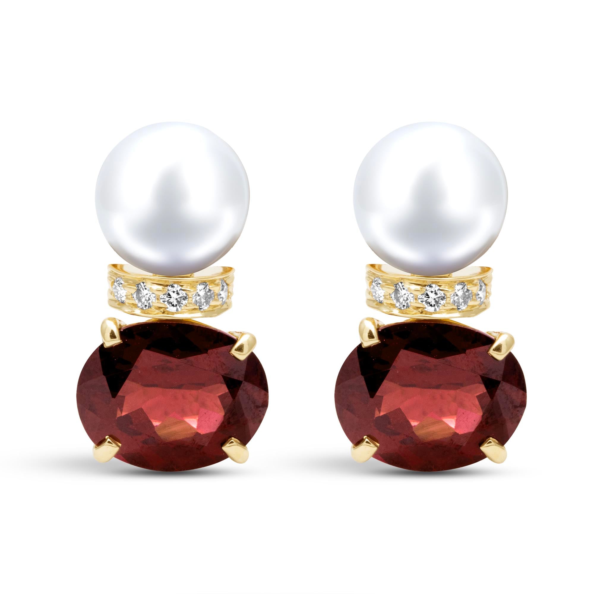 Earrings - South Sea Pearl, Rubellite And Diamond | Singhvi Jewels