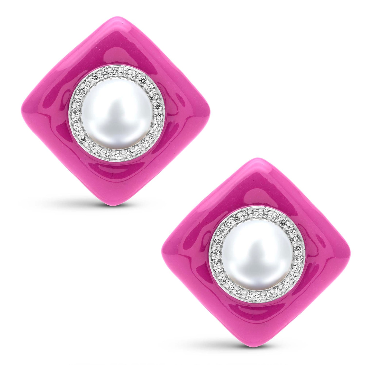 Earrings - South Sea Pearl And Diamond (Enamel) | Singhvi Jewels