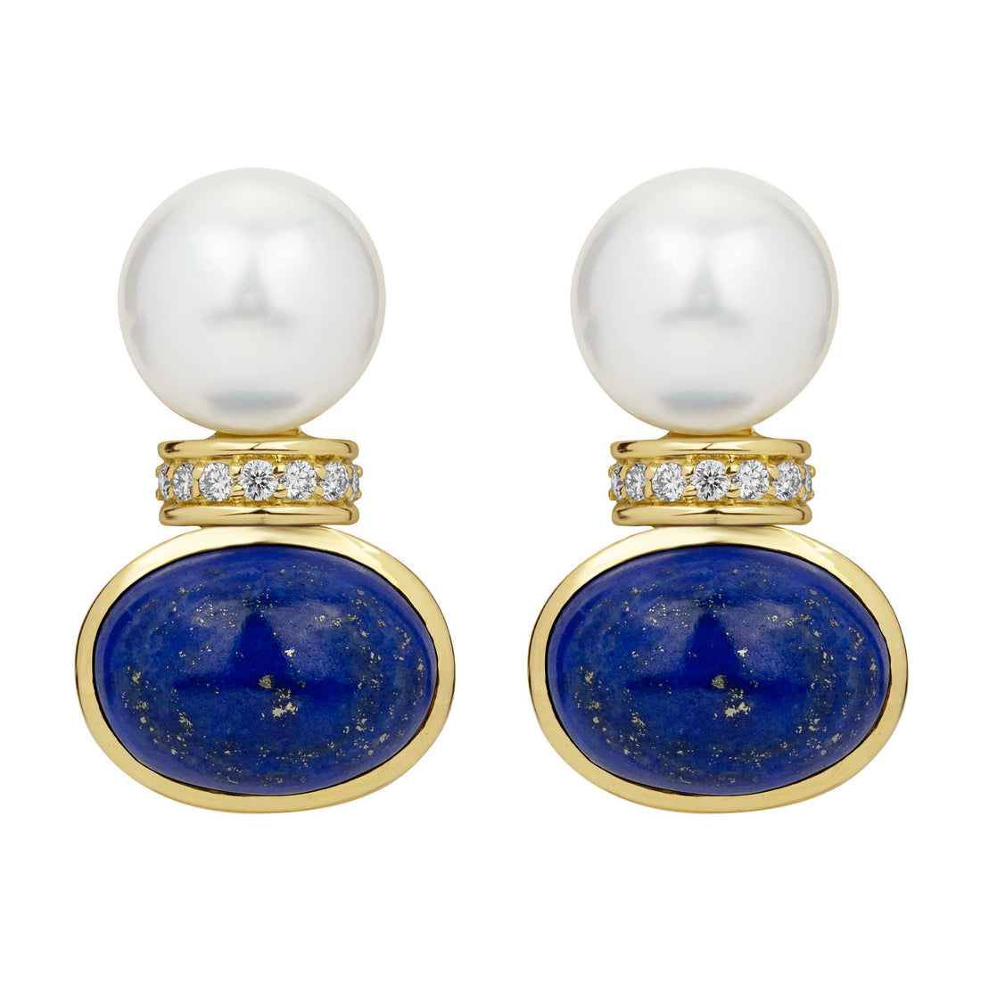 Earrings - South Sea Pearl, Lapis Lazuli and Diamond | Singhvi Jewels