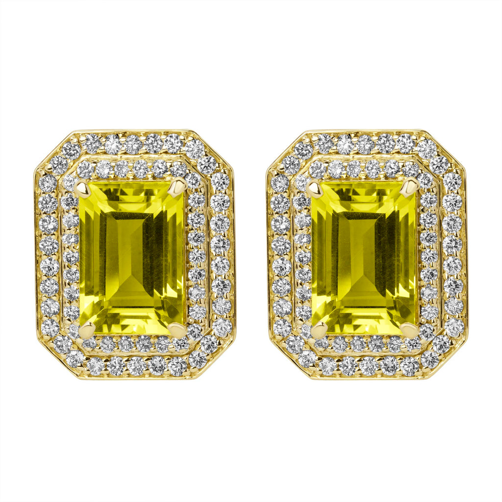 Earrings - Lemon Quartz And Diamond