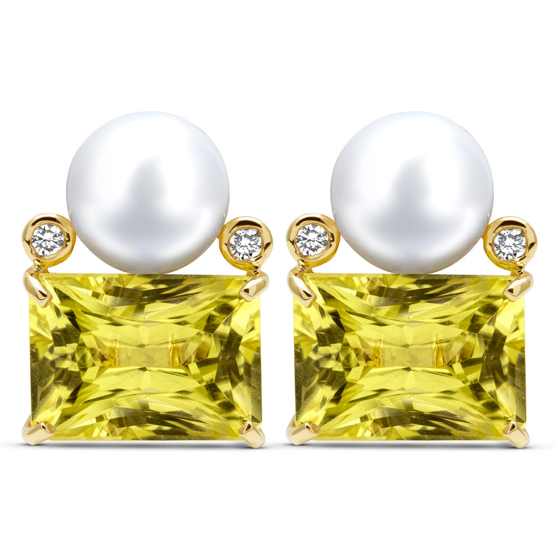Earrings - South Sea Pearl, Lemon Quartz And Diamond | Singhvi Jewels
