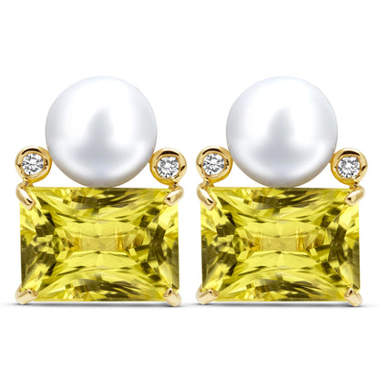 Earrings - South Sea Pearl, Lemon Quartz And Diamond | Singhvi Jewels
