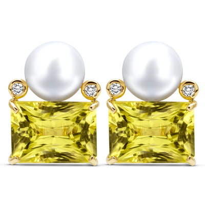 Earrings - South Sea Pearl, Lemon Quartz And Diamond