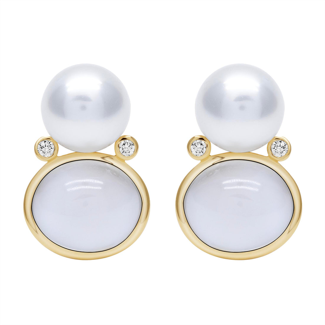 Earrings - Moonstone, South Sea Pearl and Diamond | Singhvi Jewels