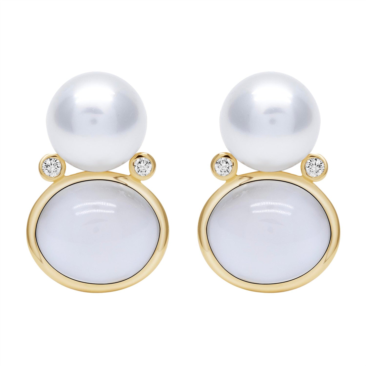 Earrings - Moonstone, South Sea Pearl and Diamond | Singhvi Jewels