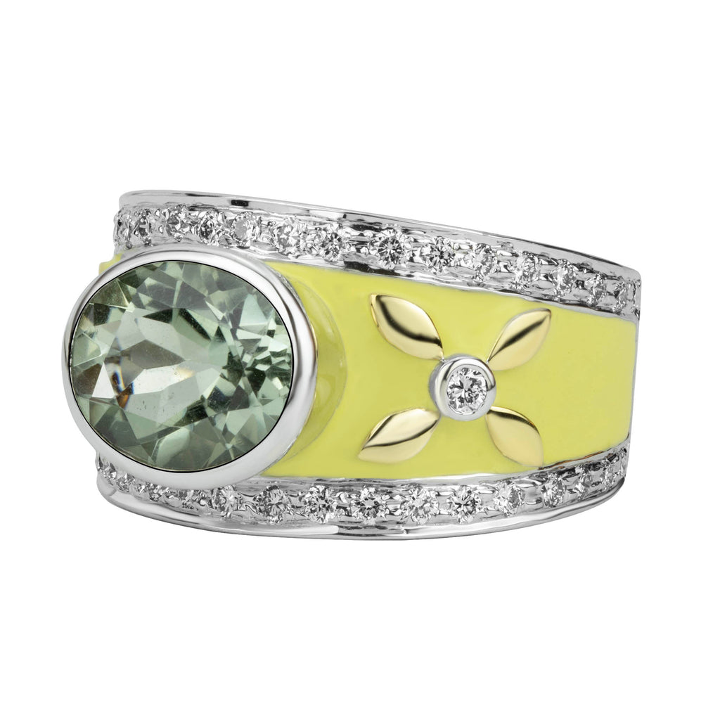 Ring - Green Quartz  And Diamond (enamel)