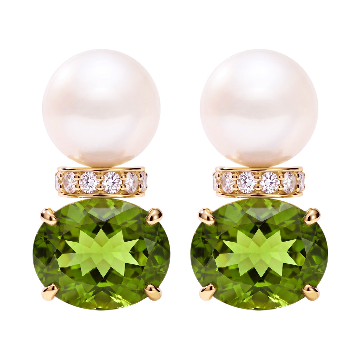 Earrings - Peridot, Southsea Pearl And Diamond | Singhvi Jewels