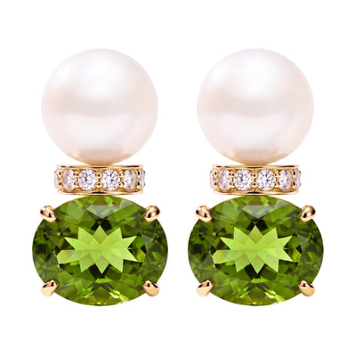 Earrings - Peridot, Southsea Pearl And Diamond