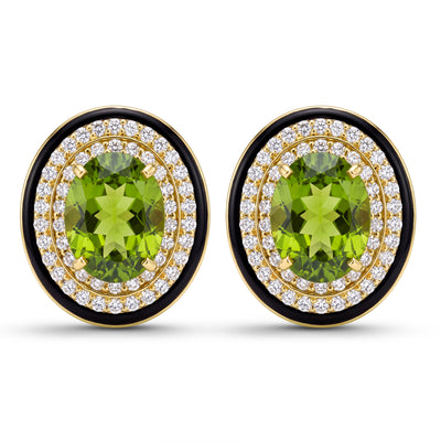 Earrings - Peridot And Diamond (Enamel)