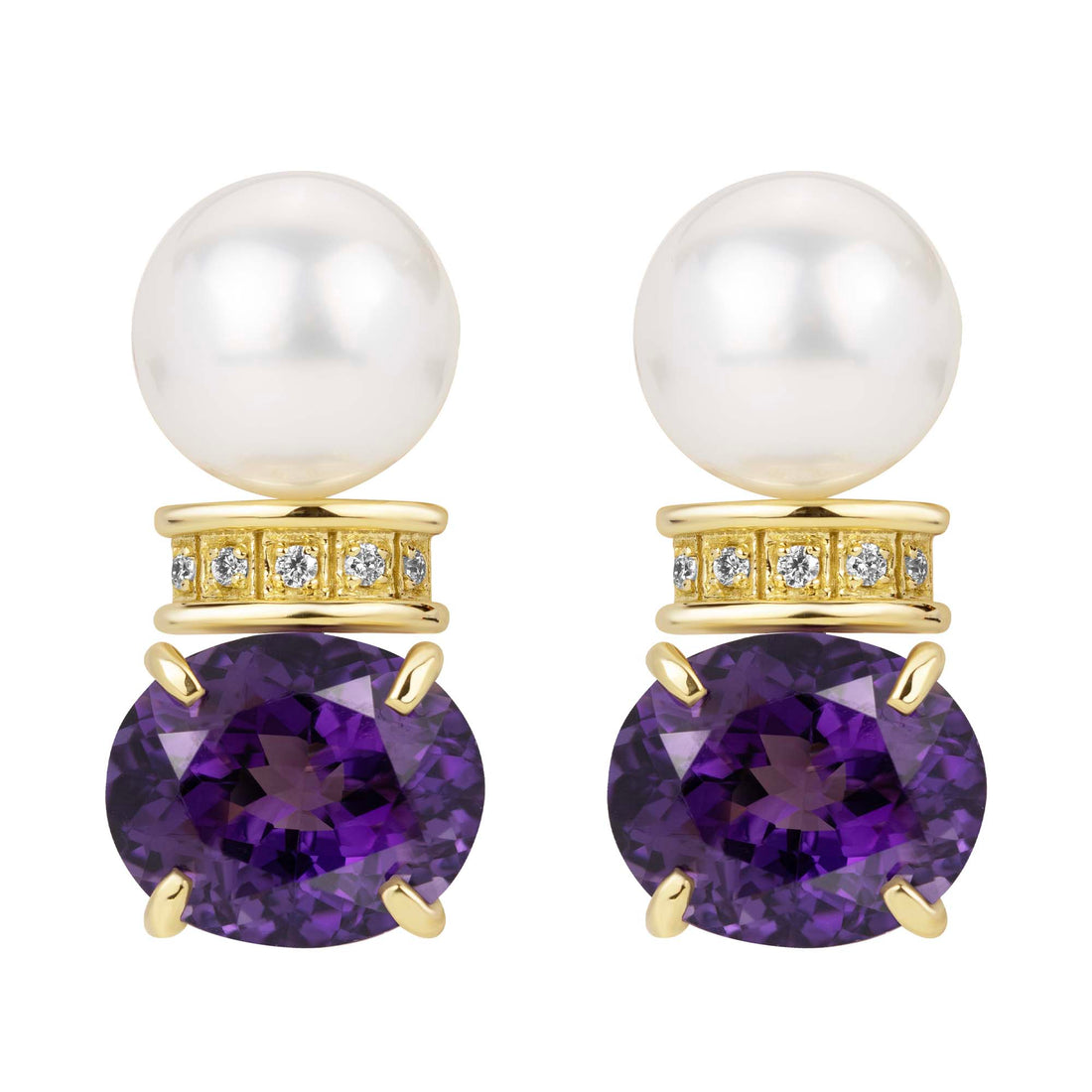 Earrings - South Sea Pearl, Amethyst and Diamond | Singhvi Jewels