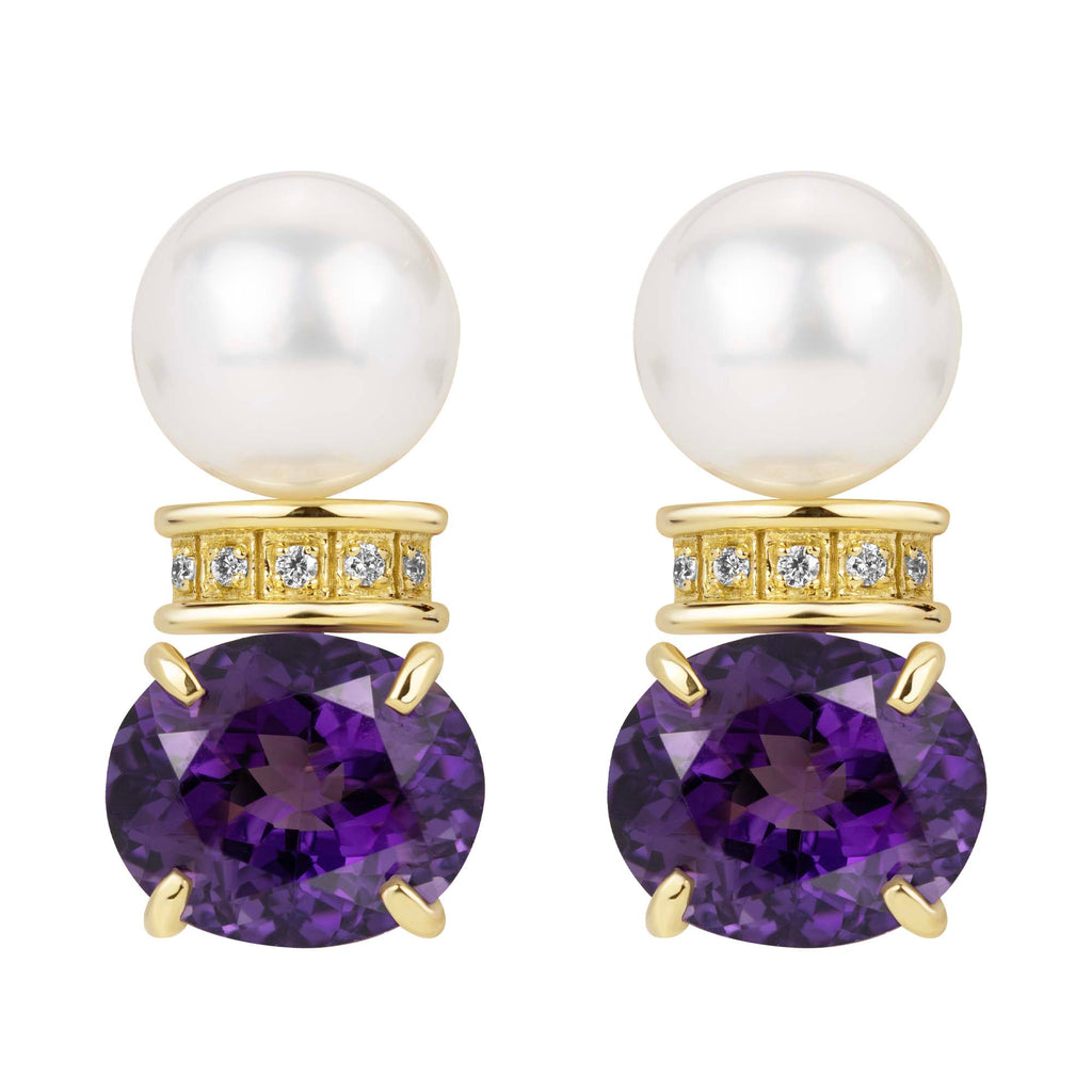 Earrings - South Sea Pearl, Amethyst And Diamond
