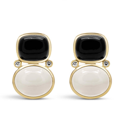 Earrings - Black Onyx, Moonstone And Diamond