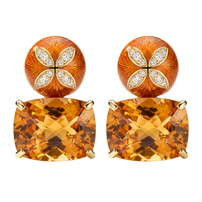 Earrings - Citrine And Diamond (Enamel)