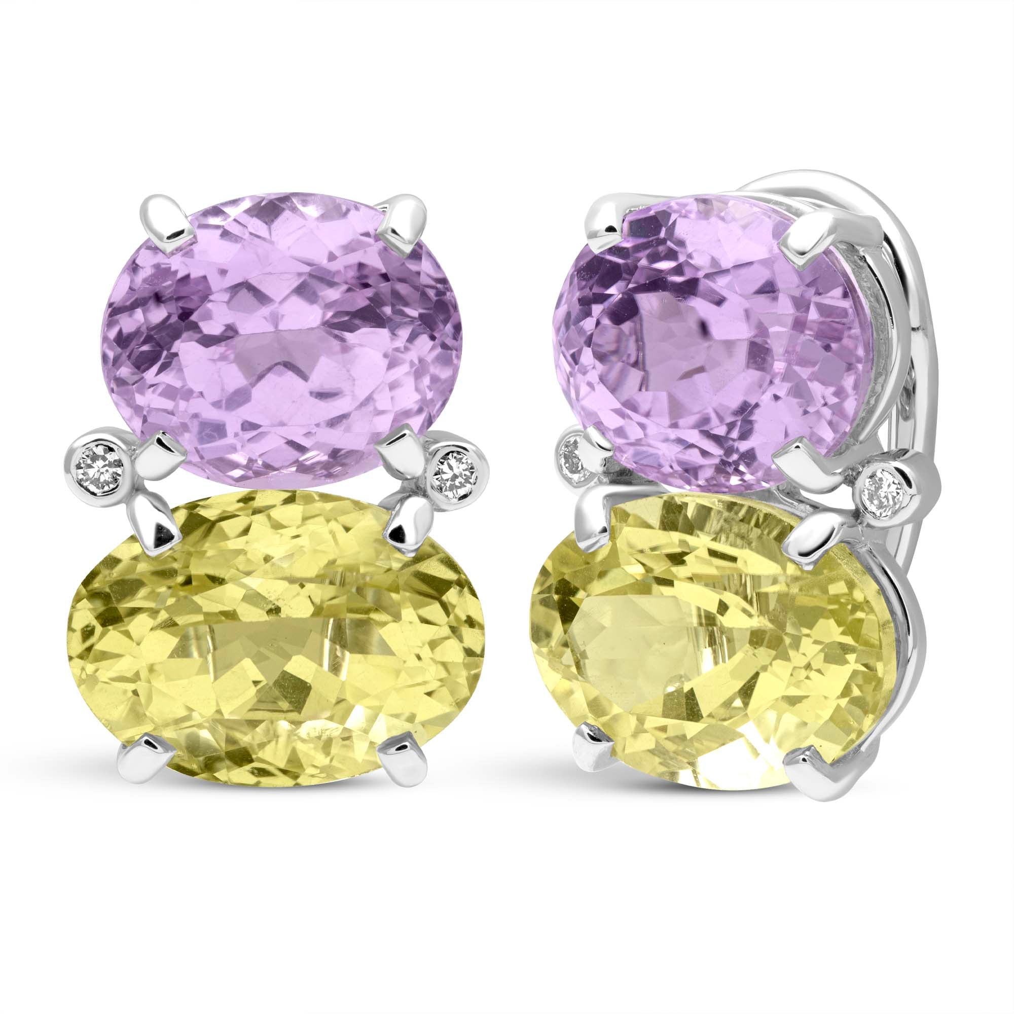 Earrings - Kunzite, Lemon Quartz And Diamond | Singhvi Jewels