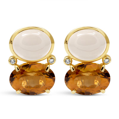Earrings - Moonstone, Citrine And Diamond