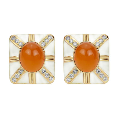 Earrings - Cornelian And Diamond (Enamel)
