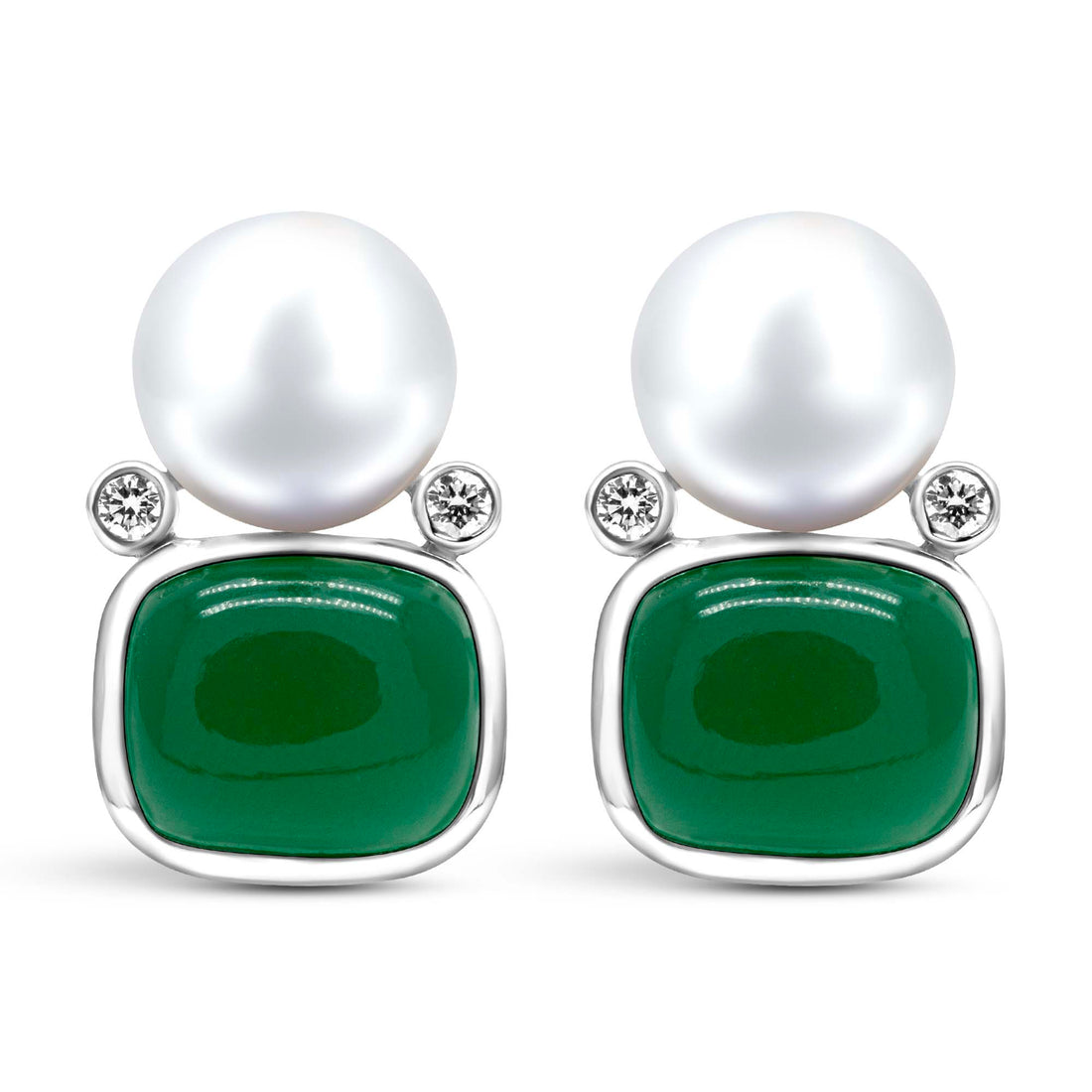 Earrings - Fresh Water Pearl, Green Onyx And Diamond | Singhvi Jewels