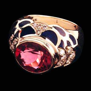 Repair - Pink Tourmaline & Diamond (Enamel) (955F) in 18K Gold