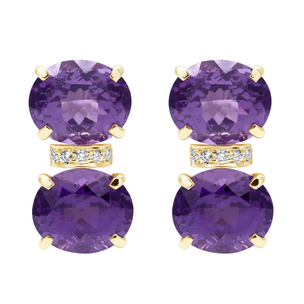 Earrings - Amethyst And Diamond In 18k Gold