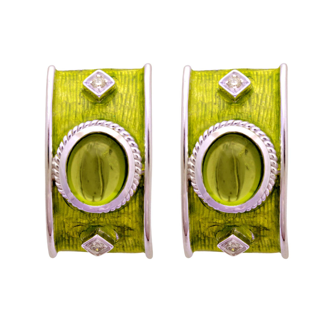 Earrings - Peridot and Diamond (Enamel) | Singhvi Jewels