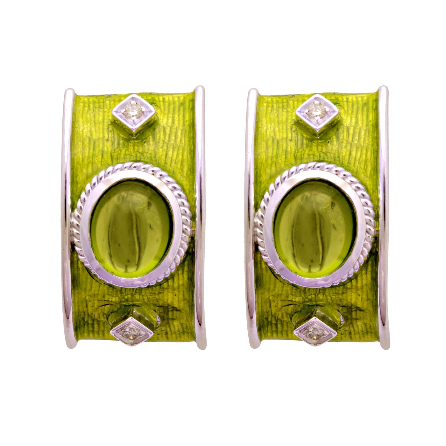 Earrings - Peridot and Diamond (Enamel) | Singhvi Jewels