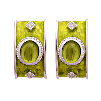 Earrings - Peridot And Diamond (Enamel)