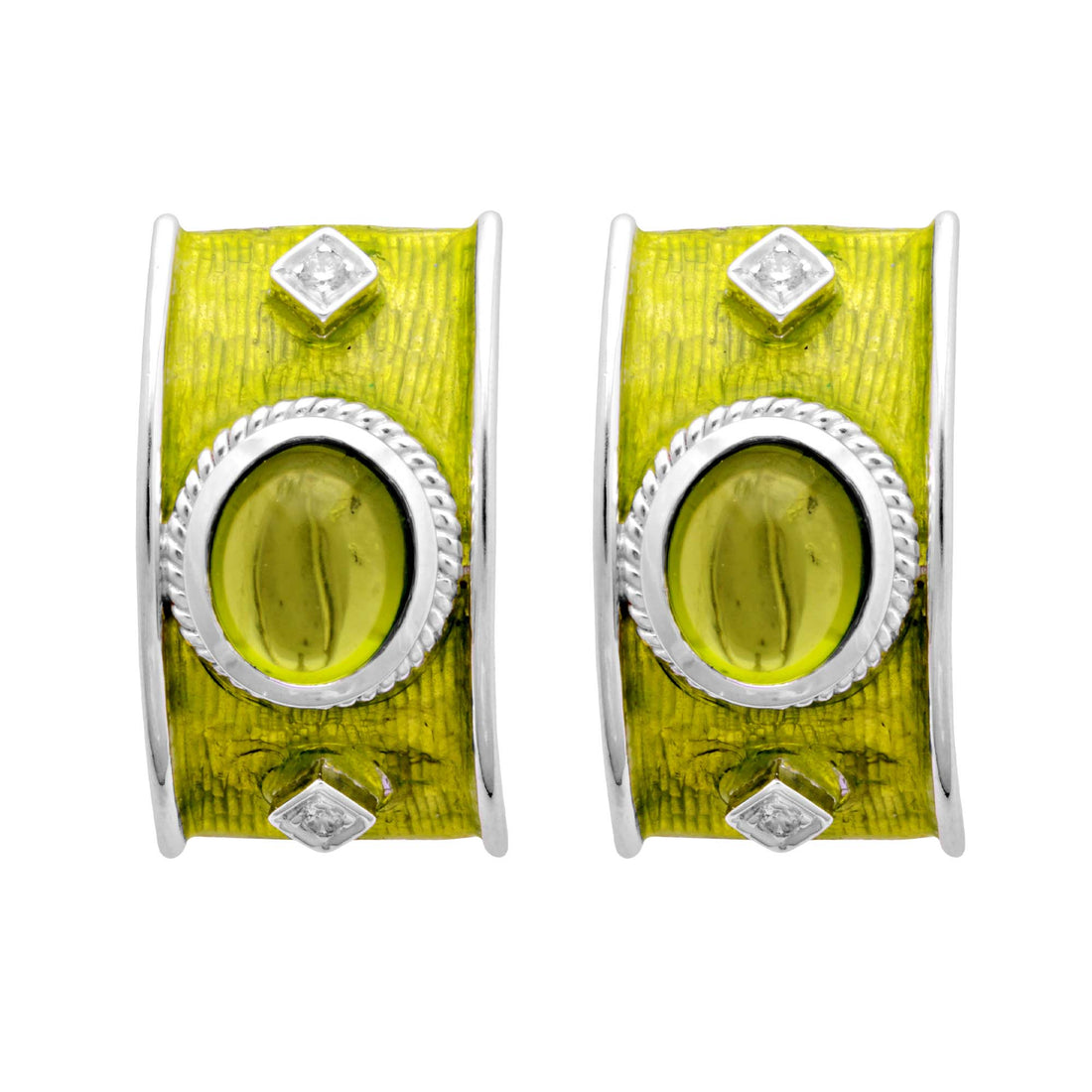 Earrings - Peridot And Diamond (Enamel)