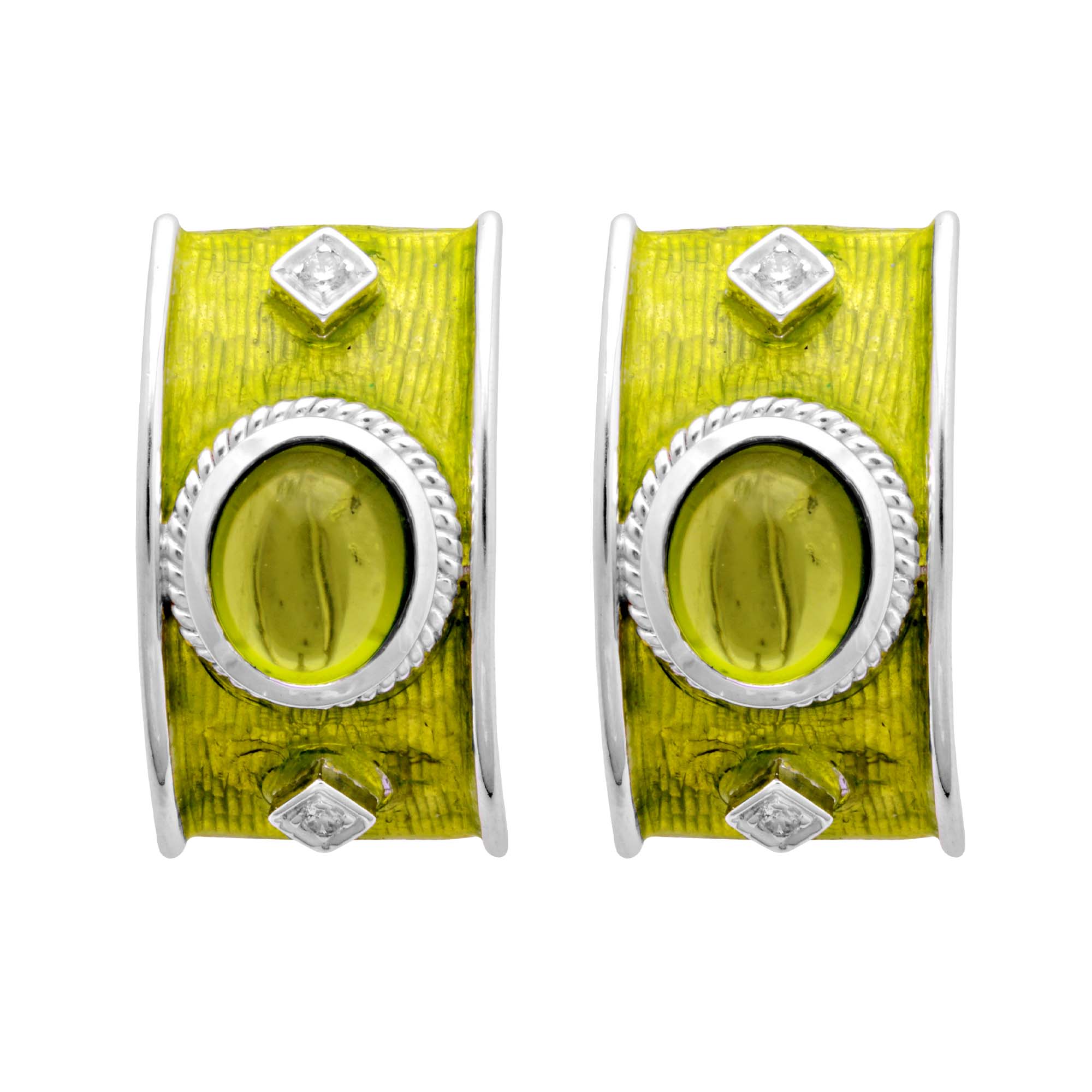 Earrings - Peridot And Diamond (Enamel)