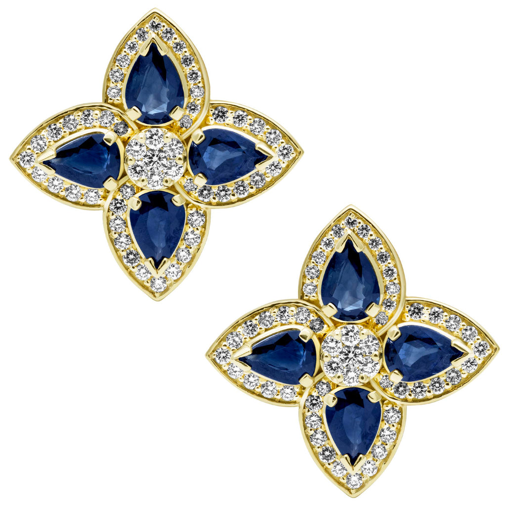 Earrings - Blue Sapphire And Diamond In 18k Gold