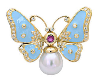 Repair - Brooch - Ruby, South Sea Pearl and Diamond (Enamel) (14AM)