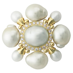 Brooch- Fresh Water Pearl And Diamond