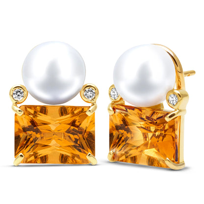 Earrings - South Sea Pearl, Citrine And Diamond | Singhvi Jewels