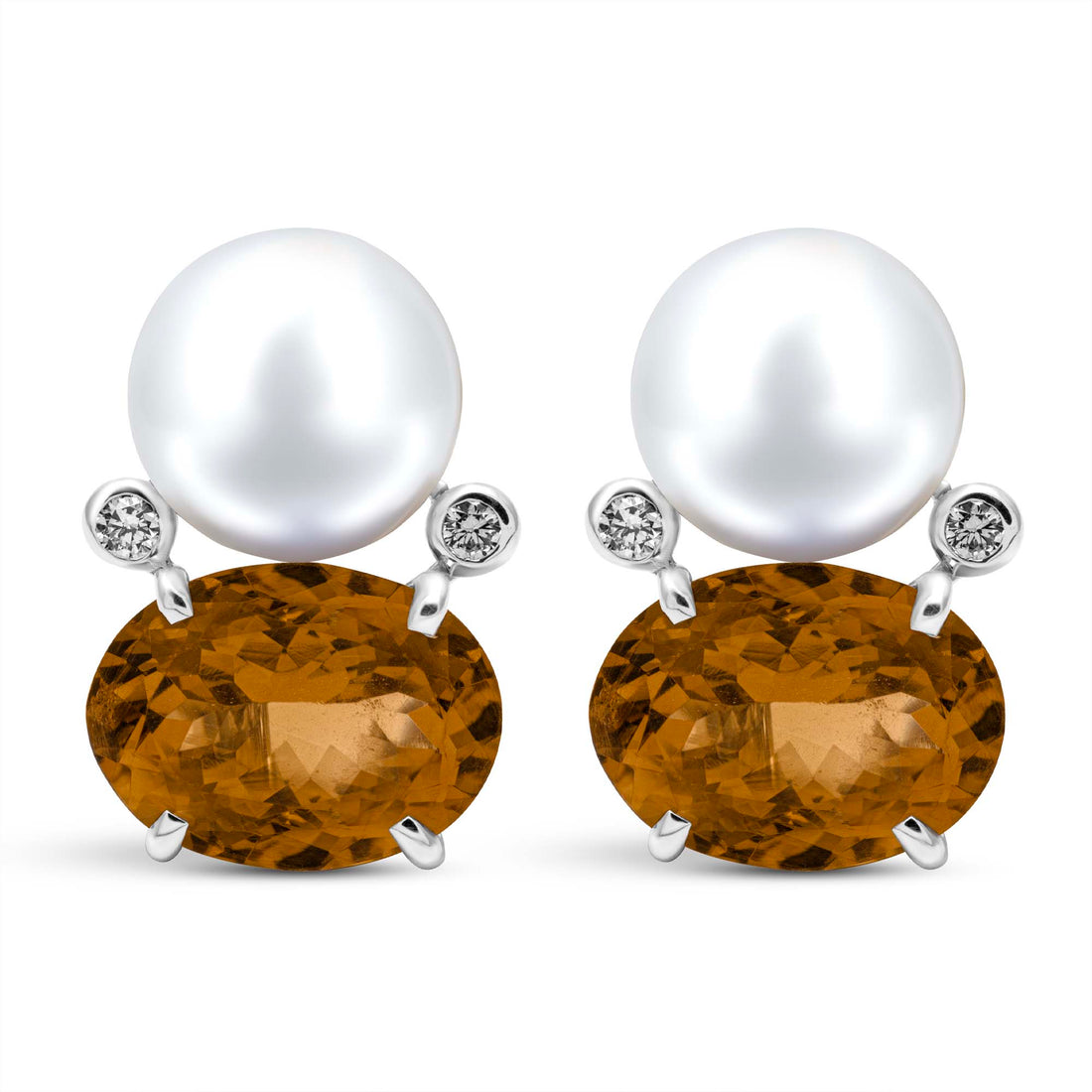 Earrings - Fresh Water Pearl, Citrine And Diamond | Singhvi Jewels