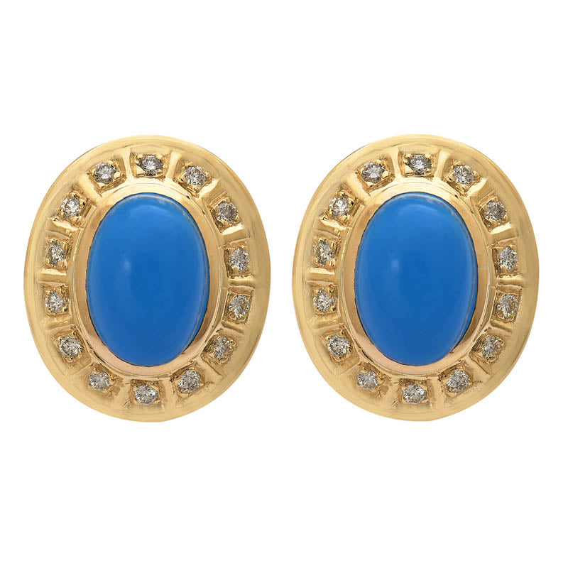 Repair - Earrings- Synthetic Turquoise and Diamond (Enamel) (2189I)