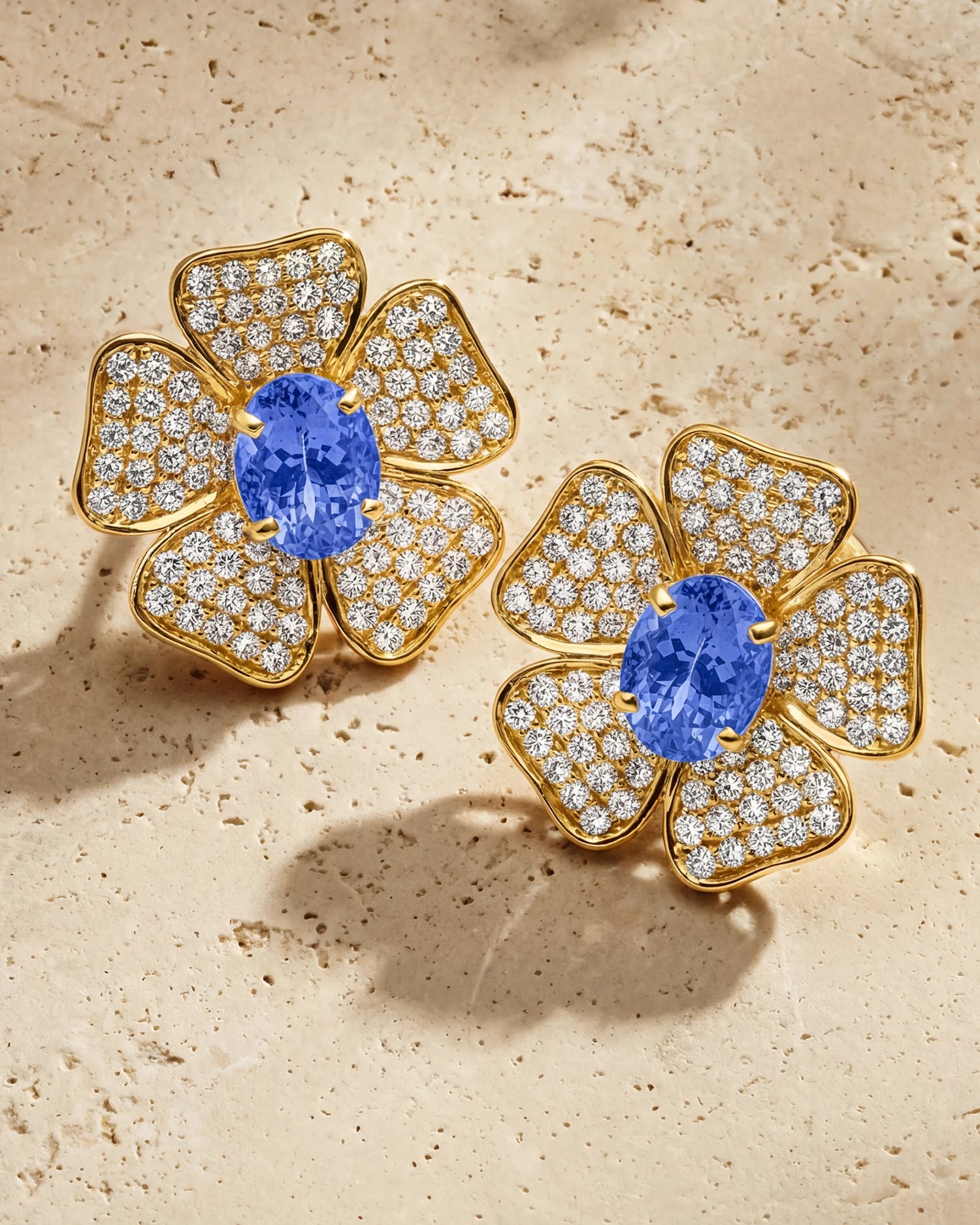 18K Gold Earrings with Tanzanite &amp; Diamonds