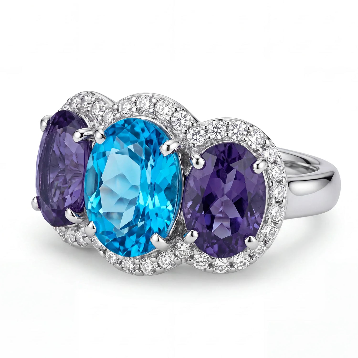 Repair - Ring - Blue Topaz, Amethyst And Diamond in Sterling Silver (339HS)