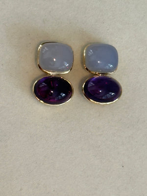 Repair - Earrings - Amethyst and Chalcedony in 18K Gold