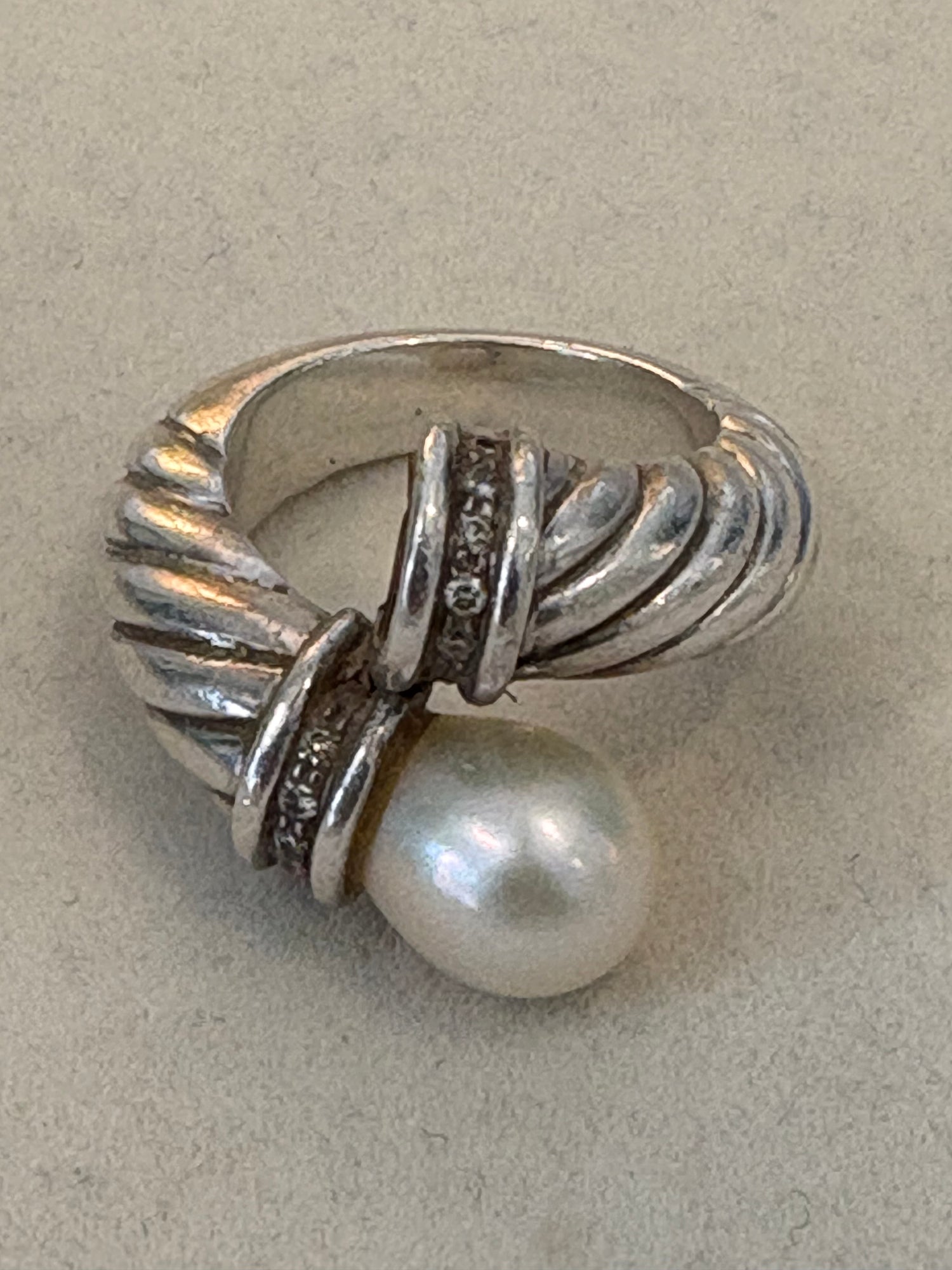 Repair - Ring - Fresh Water Pearl &amp; Diamond in Sterling Silver (58NS)