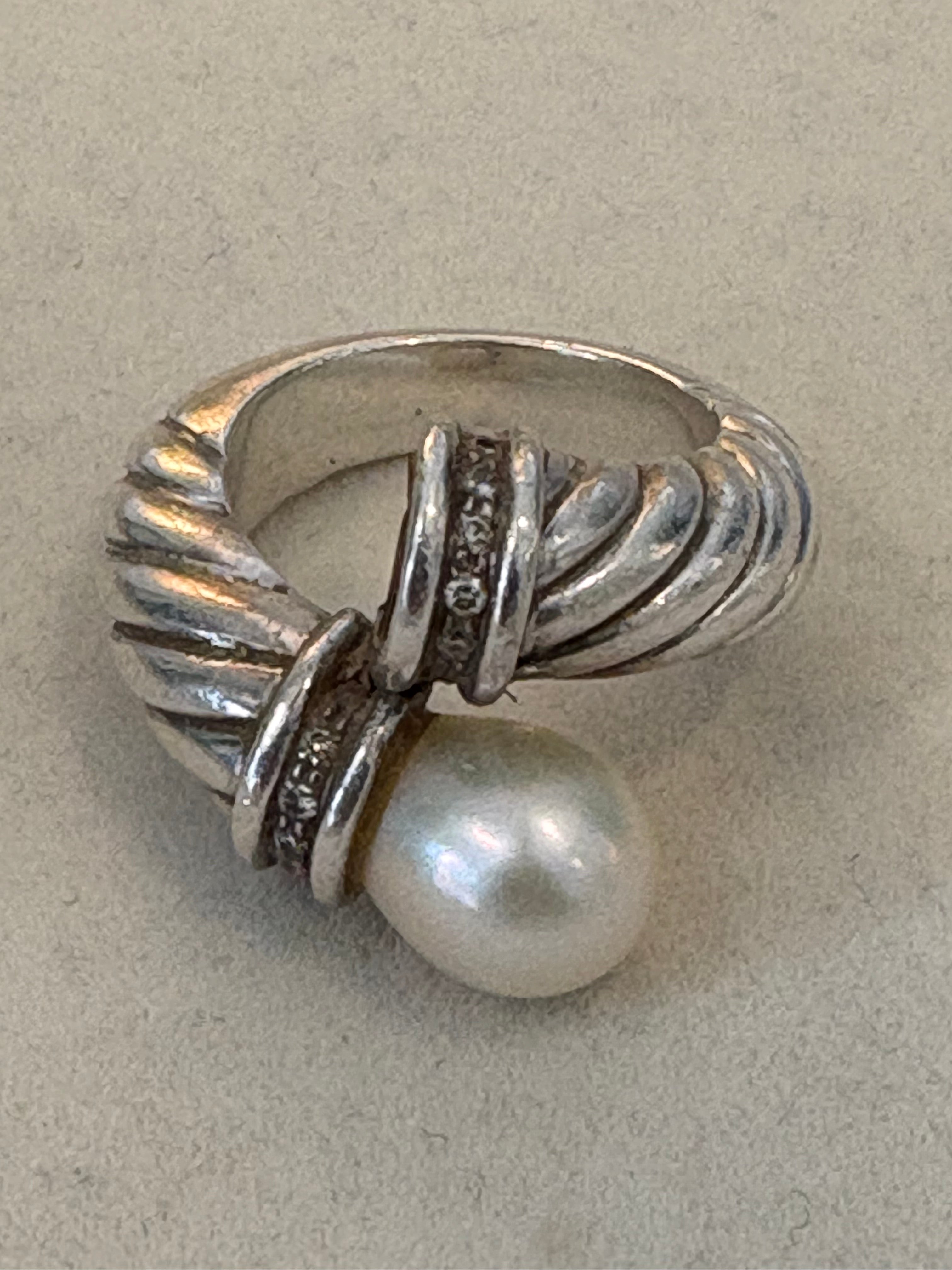 Repair - Ring - Fresh Water Pearl &amp; Diamond in Sterling Silver (58NS)